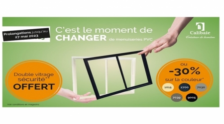 Le Double Vitrage OFFERT ou -30% sur la Couleur des Fenêtres PVC et des Portes-Fenêtres PVC jusqu'au 27 Mai 2023